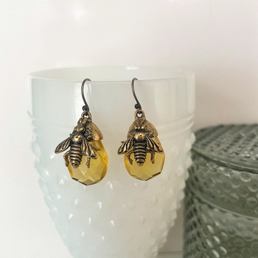 Gold and Citrine Bee Earrings